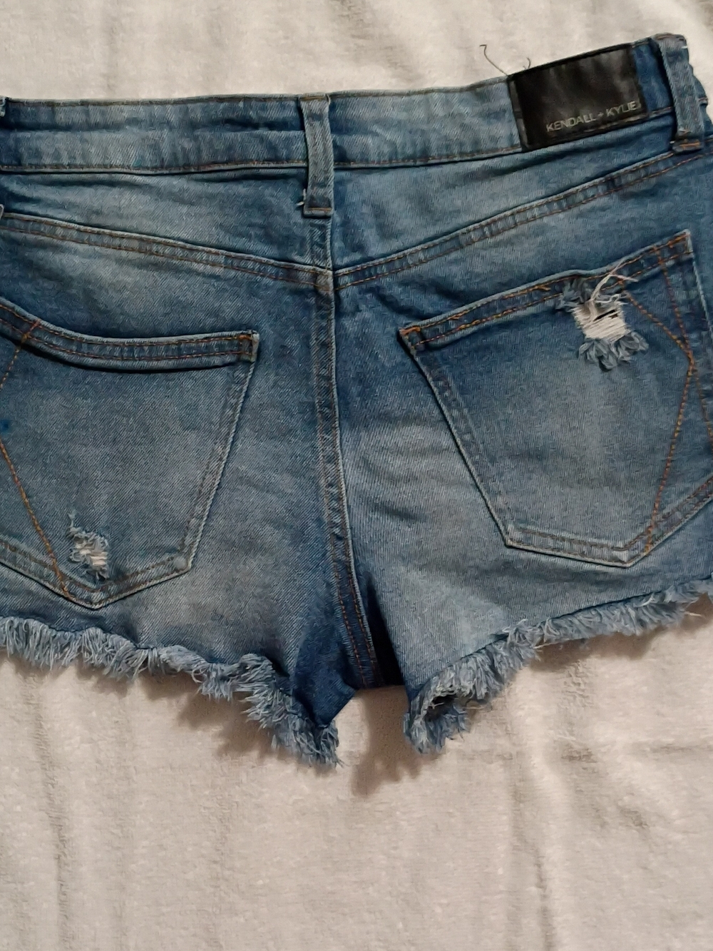 Kendall & Kylie Faded Blue Frayed Hem Distressed Denim Shorts